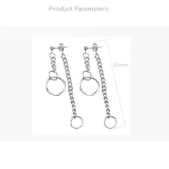 Interlocking Chain Drop Dangle Earrings Surgical Stainless Steel Hugie Hoops ...