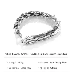 Viking Bracelet For Men stainless Steel Silver Gothic Dragon Link Chain Jewelry