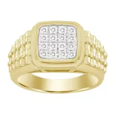 0.50cttw Diamond Square Mens Band Ring 10k Yellow Gold