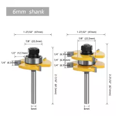 1/4" 6mm Shank Joint Router Bits Set Tongue & Groove Tenon Milling Cutter 1/4