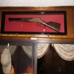 Gun Display Case Cabinet Rifle Black Solid Wood Shotgun USA Frame Shadow Box 44"