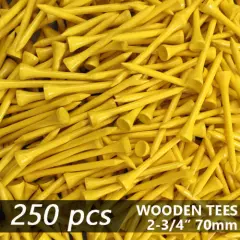 X 250 YELLOW NEW GOLF TEE NATURAL WOODED TEES 2 3/4" 70MM LONG LENGTH