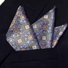 Gascoigne Pocket Square Blue Orange Brown Geometric Men's