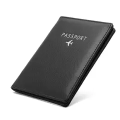 Leather Passport Holder Wallet Slim RFID Blocking ID Card Case Cover Black