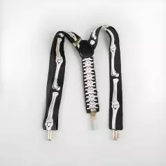 Halloween Bones Black Suspenders 22-36” Adjustable Elastic Unisex Grunge Punk