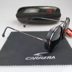 Men Women Retro Sunglasses Matte Black Metal Round Frame Carrera Glasses+Box C39