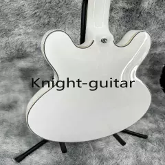 Semi Hollow ES-335 White Electric Guitar HH Pickup Black Pickguard Maple Neck 