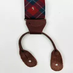 Polo Ralph Lauren Suspenders Silk Leather Braces Plaid Check Logo