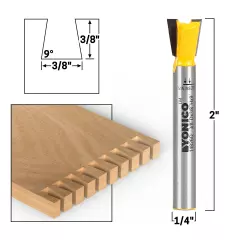 9Â° X 3/8" Dovetail Router Bit - 1/4" Shank - Yonico 14826q