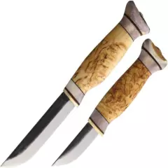 Wood Jewel Set Fixed Knife 4" Carbon Steel Blade Curly Birch/Horn Handle 23K