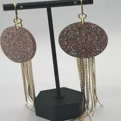 18K Gold Glamour Fringe Earrings: Champagne Pink Glitter