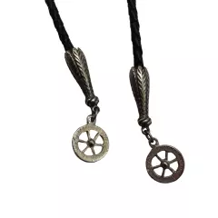 Covered Wagon Bolo Tie Black Braided Leather Cord Vintage Western