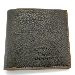 Men Leather Bi-Fold Wallet Brown Textured