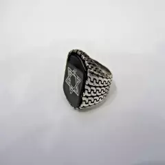 Sterling Silver Black Onyx Star of David Men's Ring Size 8 3/4