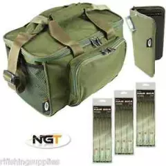 NGT Carp Fishing Carryall Tackle Bag QUICKFISH + Green Rig Wallet + 18 Hair Rigs