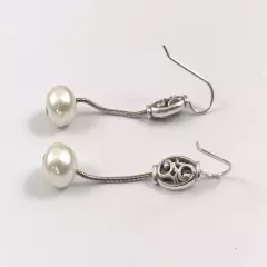 Brighton NWOT Mediterranean Long Silver Pearl French Wire Earrings. #1408