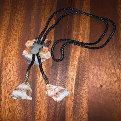 Vintage Country Western Polished Crazy Lace Agate Stone Bolo Tie Jewelry