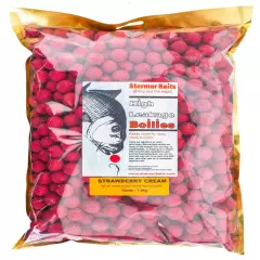 15mm STRAWBERRY CREAM shelf life carp fishing boilies (100g-25kg) FREE P&P