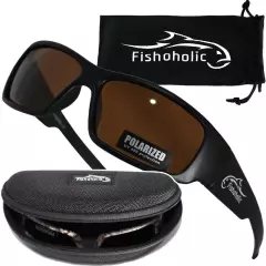 Fishoholic Polorized UV400 Sunglasses w/Case Camo Amber Blue Black Ice Silver