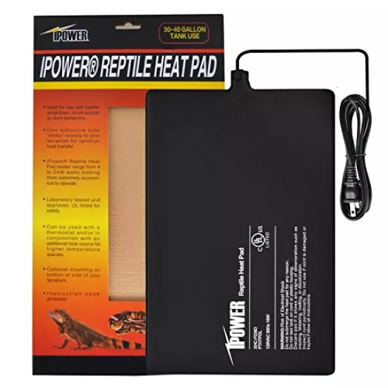 iPower Reptile Heat Mat 4W/8W/16W/24W Under Tank Heater Terrarium Heating Pad and Digital Hygrometer with Humidity Probe or Digital Thermostat Controller for Amphibians and Reptiles Pet, Multi Sizes