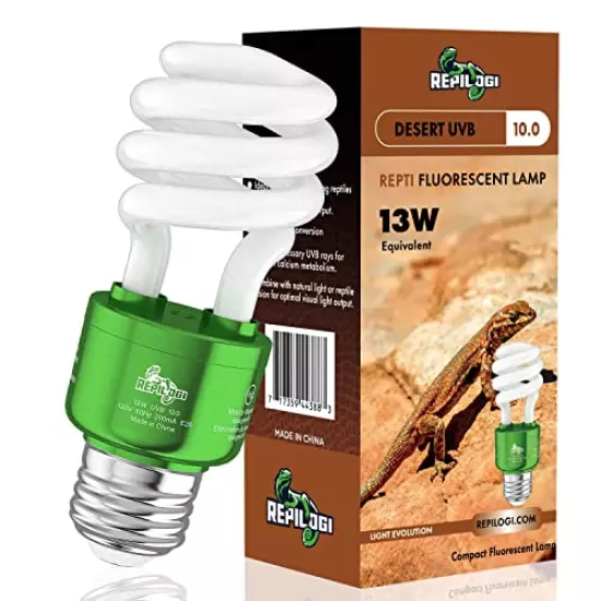 REPILOGI UVB Reptile Light 10.0 13 Watt - UVA UVB Bulb For All Desert Dwelling Reptiles,Turtle, Bearded Dragon, Lizard, Gecko Etc. - Fluorescent Simulation Color UVB Light Fixture With Bulb