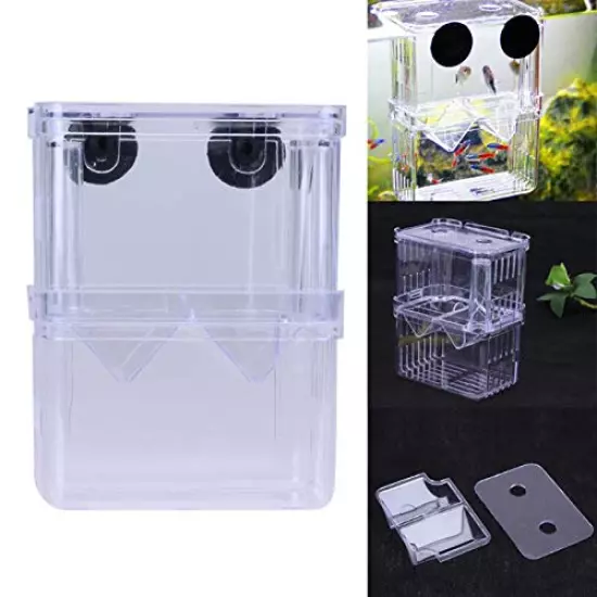 RunXF Large Acrylic Multifunction Fish Isolation Box Divider Breeding Keeping Container for Fish Tank Aquarium Small Fish Shrimps Double Layer Betta Fish Hatching Incubator