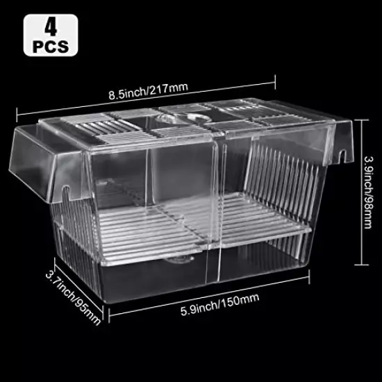 FVIEXE 4PCS Breeder Box for Fish Tank, Aquarium Fish Breeder Box Acrylic Fish Tank Divider Acclimation Box Hatchery Incubator with Suction Cups Isolation Fry Breeder Box for Guppy Baby Fish Shrimp