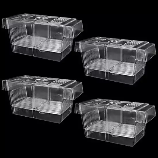 FVIEXE 4PCS Breeder Box for Fish Tank, Aquarium Fish Breeder Box Acrylic Fish Tank Divider Acclimation Box Hatchery Incubator with Suction Cups Isolation Fry Breeder Box for Guppy Baby Fish Shrimp