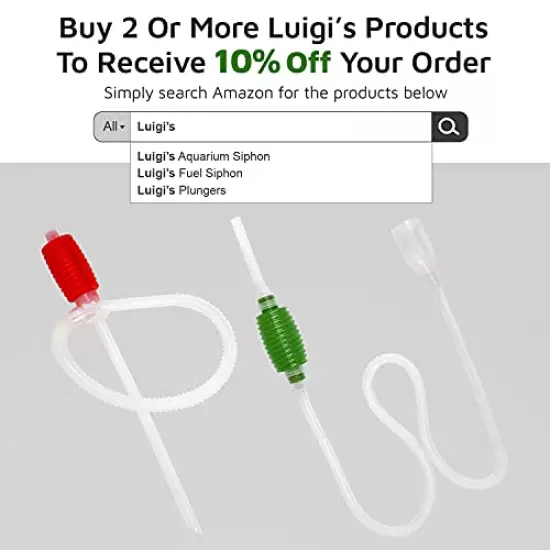 Luigi's Aquarium & Fish Tank Siphon and Gravel Cleaner - A Hand Fish Tank Cleaner Syphon Pump to Drain and Replace Your Water in Minutes!