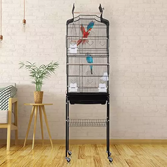 BestPet Bird Cage Parakeet Cage 64 inch Open Top Standing Parrot Cage Accessories with Rolling Stand for Medium Small Cockatiel Canary Parakeet Conure Finches Budgie Lovebirds Storage Shelf