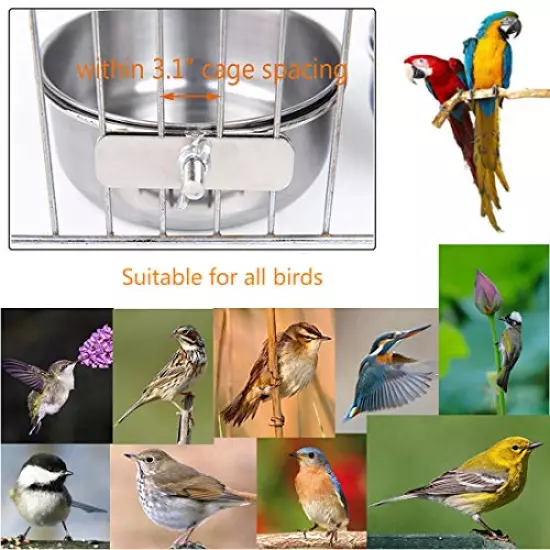 Hamiledyi Parrot Feeding Cups, 5PCS Birds Food Dish Stainless Steel Parakeet Food Water Bowls Dish Feeder Holder and Fruit Vegetable Holder Chew Ball for Lovebird Budgie