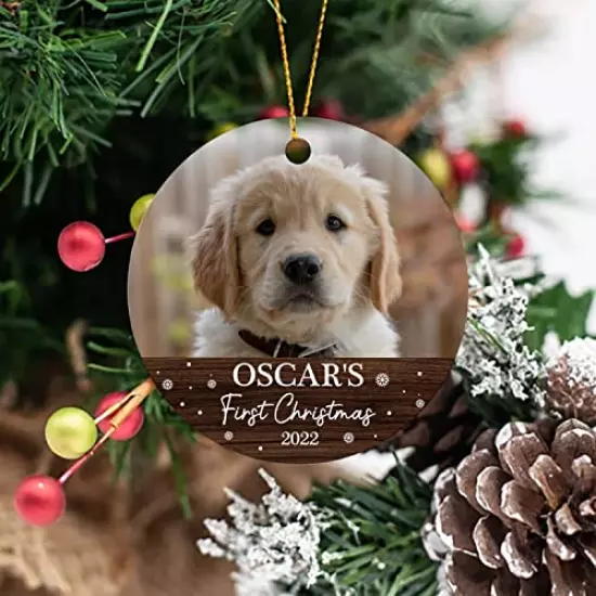 Dog's First Christmas Photo Ornament, Personalized Dog Christmas Photo Ornament, Custom Photo Memorial Gift to Dog Lover, Dog Christmas Ornament 2022, Pet Memorial Ornament, Christmas Ornament