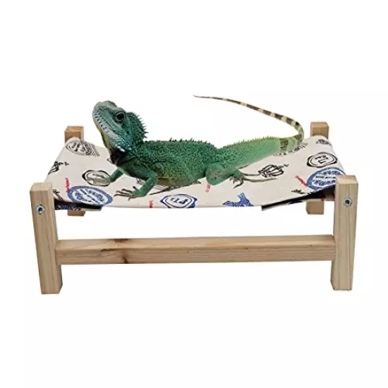 Dnoifne Reptile Hammock Swing Hanging Bed, Wooden Lizard Bed, Reptile Summer Bed For Bearded Dragon Leopard Gecko Lizard