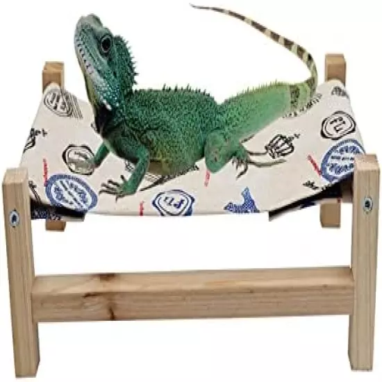 Dnoifne Reptile Hammock Swing Hanging Bed, Wooden Lizard Bed, Reptile Summer Bed For Bearded Dragon Leopard Gecko Lizard