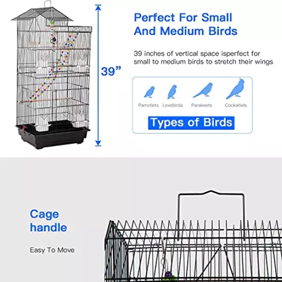 BestPet 39 inch Roof Top Large Flight Parrot Bird Cage Accessories Medium Roof Top Large Flight cage Parakeet cage for Small Cockatiel Canary Parakeet Sun Parakeet Pet Toy