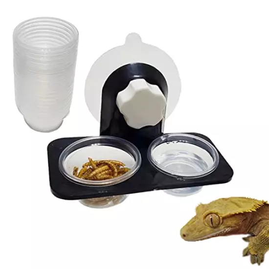 MRTIOO Enhanced Crested Gecko Feeding Ledge, Reptile Food Bowls And Water Dish For Lizard Or Other Small Pet Amphibian Feeder Ledge Accessories Supplies, With 20 Pcs 0.5oz Food Cups