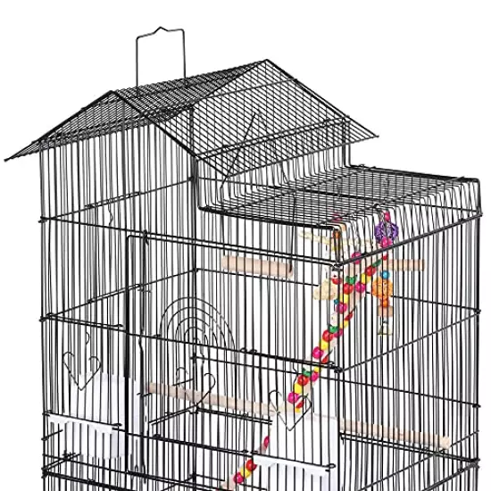 Yaheetech 39'' Iron Roof Top Bird Cage Parrot Cage for Small Birds Parakeet Budgie Cockatiel Lovebirds with Swing & Ladder