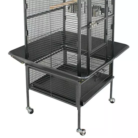 ZENY 61-inch Playtop Parrot Bird Cage, Wrought Iron Birdcage with Rolling Stand for Medium Pet Bird Like Cockatiels Quaker Conure Parakeet Lovebird Finch, Black