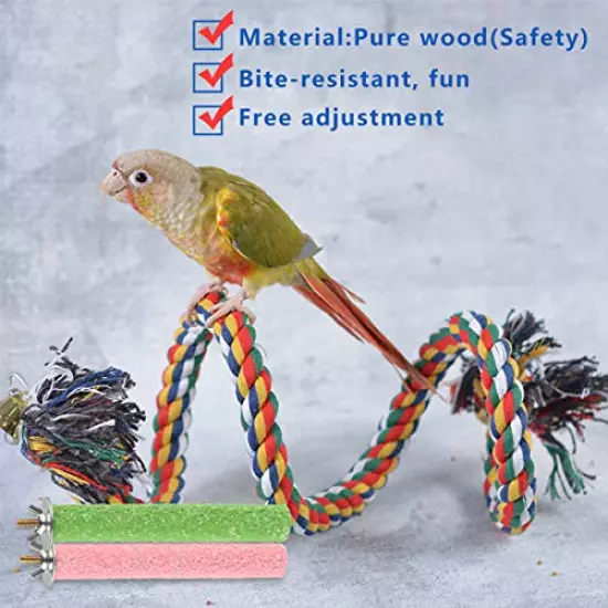 Aumuca Bird Perch Stand Bird Rope Perch Bird Toys 3 Pcs for Parakeets Cockatiels, Conures, Macaws, Lovebirds, Finches