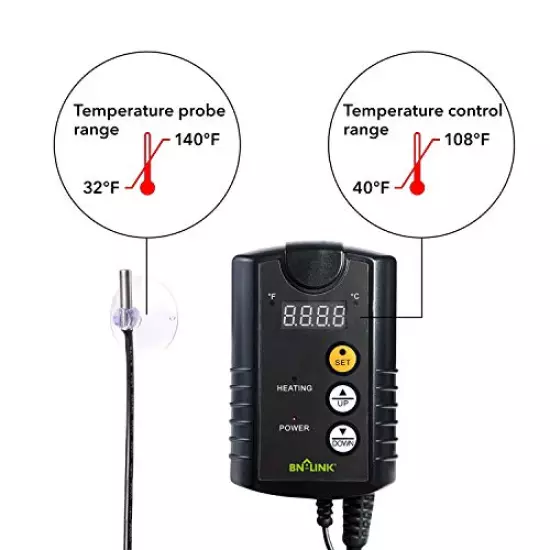 BN-LINK Digital Heat Mat Thermostat Controller For Seed Germination, Reptiles And Brewing Breeding Incubation Greenhouse, 40-108°F, 8.3A 1000W ETL Listed