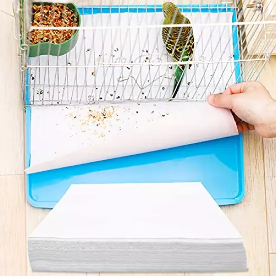 Bird Cage Liner Papers, Non-Woven Bird Cage Liners, 100 Sheets Precut Absorbent Bird Cage Paper Liners Pet Animal Cages Cushion for Bird Parrot