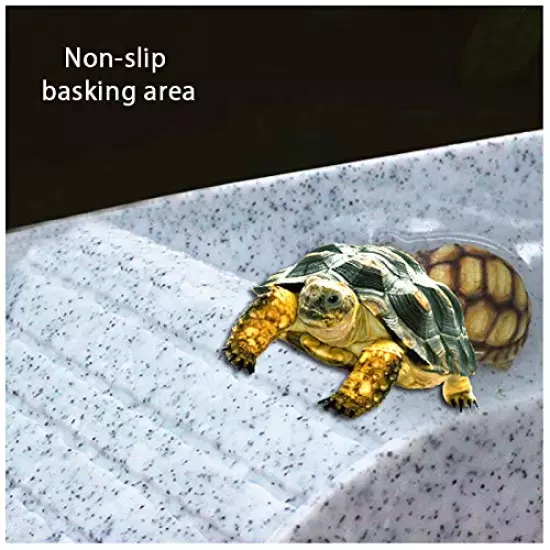 WINGOFFLY Large Reptile Feeding Dish With Ramp And Basking Platform Plastic Turtle Food And Water Bowl Also Fit For Bath Aquarium Habitat For Lizards Amphibians Emulational Granite