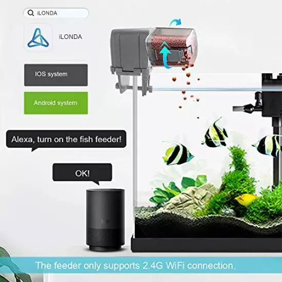 Automatic Fish Feeder, Aquarium Tank Feeding Timer Fish Food Dispenser Adjustable Outlet, App Control Voice Control, Compatible with Alexa.