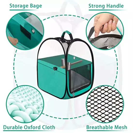 Bird Travel Carrier Foldable Bird Cage Parrot Cage with Two Feeder Bowls, Bird Perch and Bottom Tray, Portable and Breathable, Easy to Clean