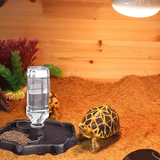 Tfwadmx Reptile Water Bottle, Turtle Food And Water Bowl Automatic Feeders Waterer Tortoise Dispenser Bottle Feeding Dish For Lizard Chameleon