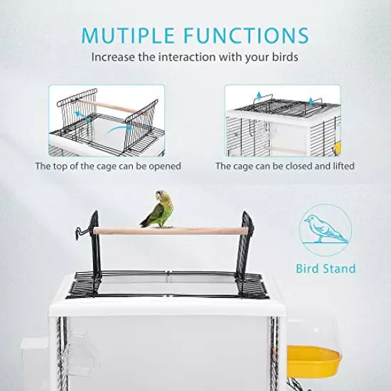 VIVOHOME 19 Inch Acrylic Bird Travel Carrier Cage for Parrots Conures Lovebird Cockatiel Parakeets