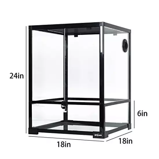 REPTI ZOO Reptile Glass Terrarium, 18" X 18" X 24" Front Opening Terrarium With Double Hinge Door & Top Screen Ventilation, 30 Gallon Tank Large Reptile Terrarium (Knock-Down)