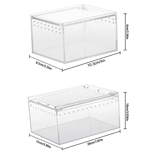 Naysku Reptile Breeding Box, Transparent Reptile Breeding Container, Acrylic Reptile Cage, Sliding Cover Type Feeding Box, Reptile Breeding Tank Habitat Box for Small Animals