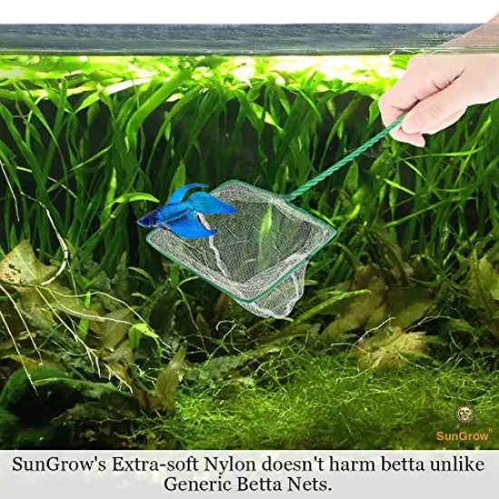 SunGrow Betta Fish Net, Protect Delicate Fin, 5x4 Inches with 11 Inches Handle, Extra Soft Nylon Net, Easy Routine Aquarium Tank Maintenance