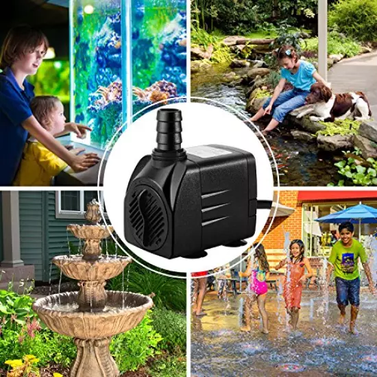 CWKJ Fountain Pump, 400GPH Submersible Water Pump, Durable 25W Outdoor Fountain Water Pump with 6.5ft Power Cord, 3 Nozzles for Aquarium, Pond, Fish Tank, Water Pump Hydroponics, Backyard Fountain